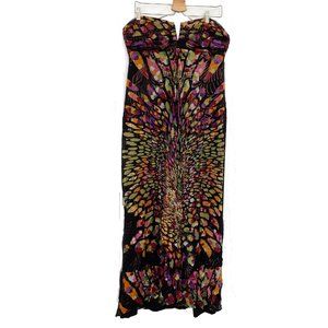 Nicole Miller Strapless Silk Maxi Black Floral Evening Gown Dress Sz 12